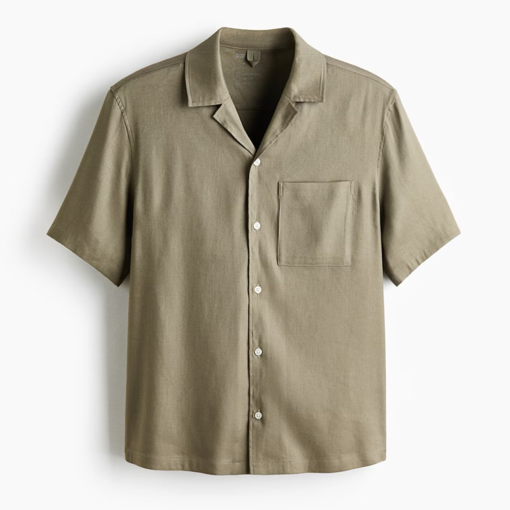 H&M Men’s Khaki Green Linen Blend Short Sleeve